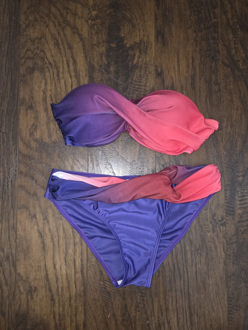 Tie-Dye Twist Bandeau Bikini Set - Pink & Purple